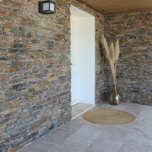 TRAVERTIN BEIGE 60X40CM EASY PANEL CPZ24 ET BARRETTES GNEISS DU CAROUX