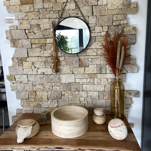 Vasque travertin beige cylindrique Lacaune