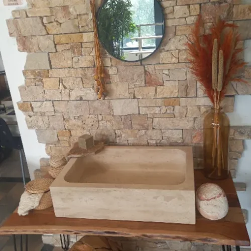 Vasque travertin beige rectangulaire Montauban