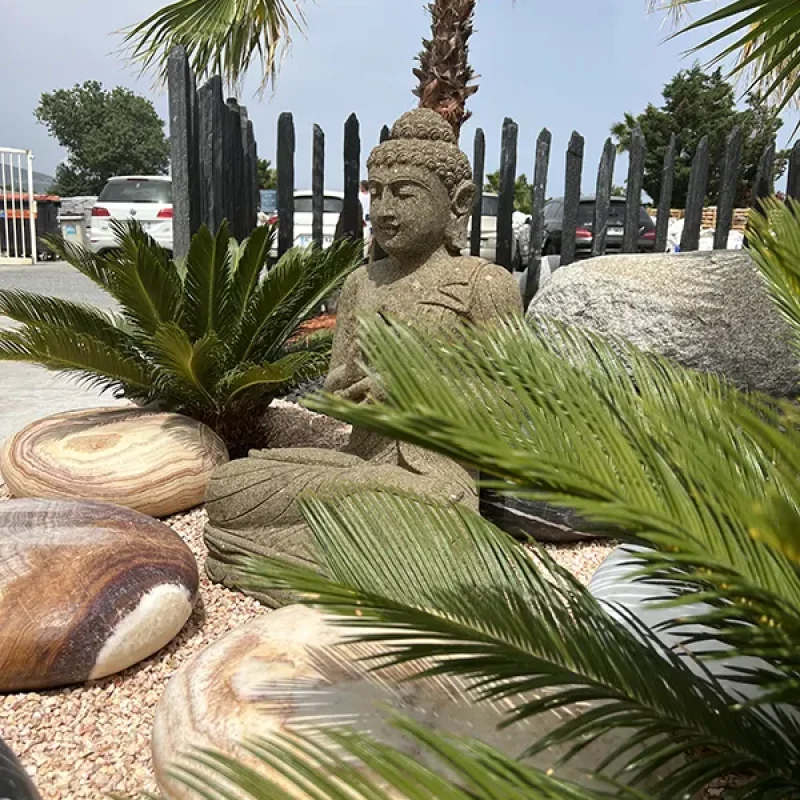 expo grimaud BOUDDHA ASSIS CHAKRA Ht 75 cm GREEN STONE (85kg) (2)